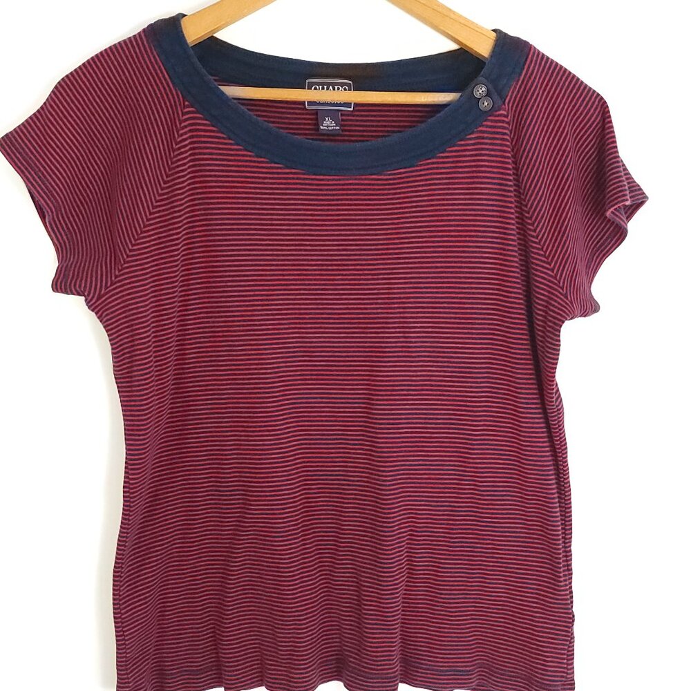 Chaps Classic Top Shirt Women's XL Red Navy Striped Pullover